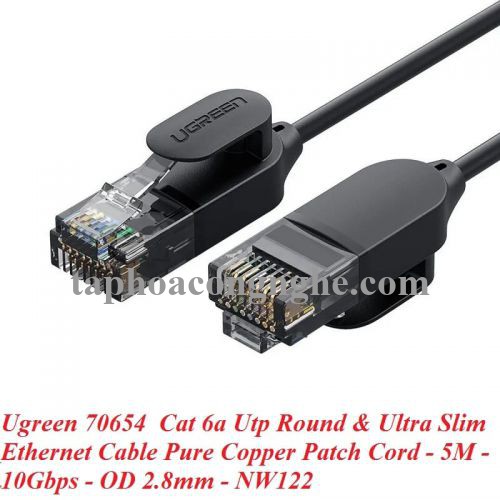 Ugreen 70654 5M cat6a 10Gbps 500MHz OD2.8mm Utp cáp mạng siêu mỏng thuần đồng màu đen NW122 30070654